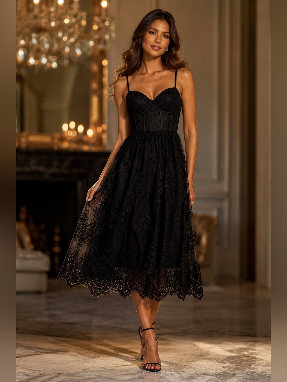Lulu's Black Lace Corset Midi Dress Never Worn